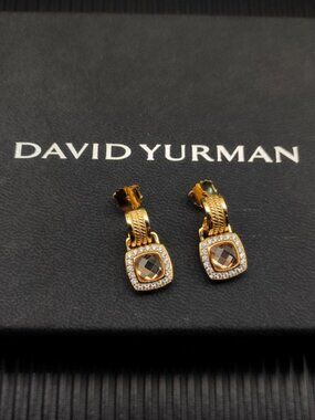 David Yurman Gold Champagne Diamond Square Diamond Button Earrings